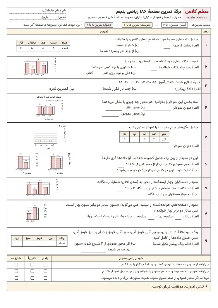 پیشنمایش کاربرگ فصل هفتم ریاضی پنجم