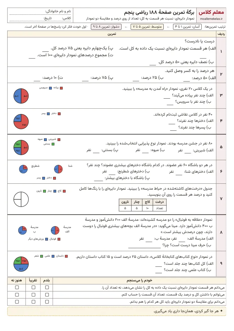 پیشنمایش کاربرگ صفحه ۱۸۸ ریاضی پنجم