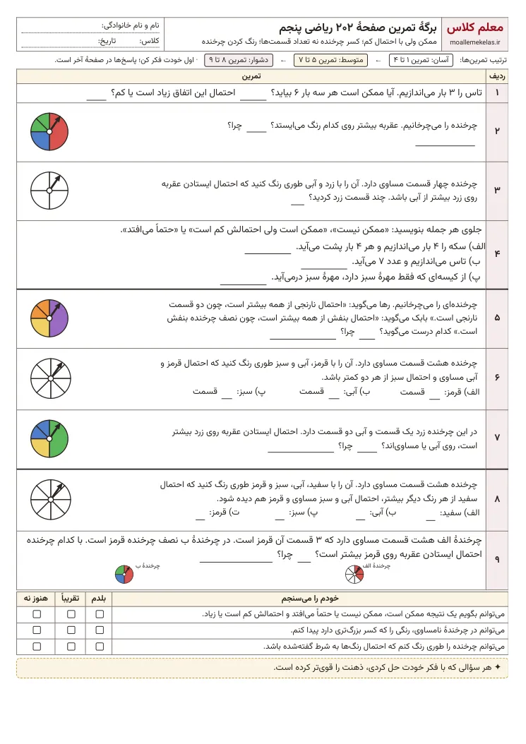 پیش‌نمایش کاربرگ صفحه ۲۰۲ ریاضی پنجم