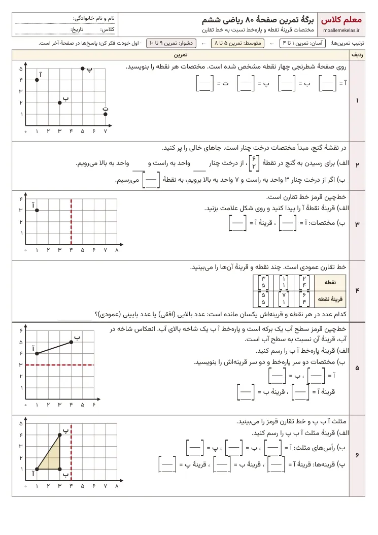 پیش‌نمایش کاربرگ صفحه ۸۰ ریاضی ششم