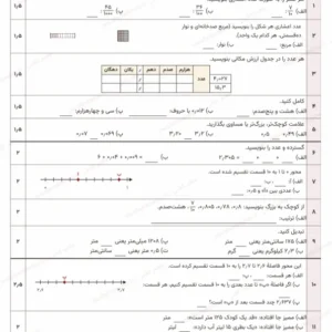 پیش‌نمایش آزمون درس عددهای اعشاری ریاضی پنجم