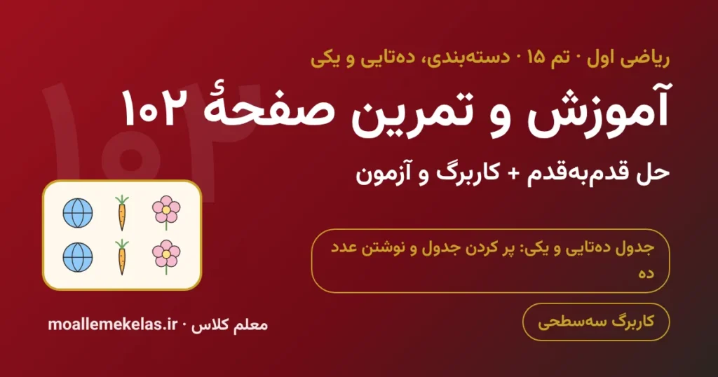 آموزش و تمرین صفحه ۱۰۲ ریاضی اول