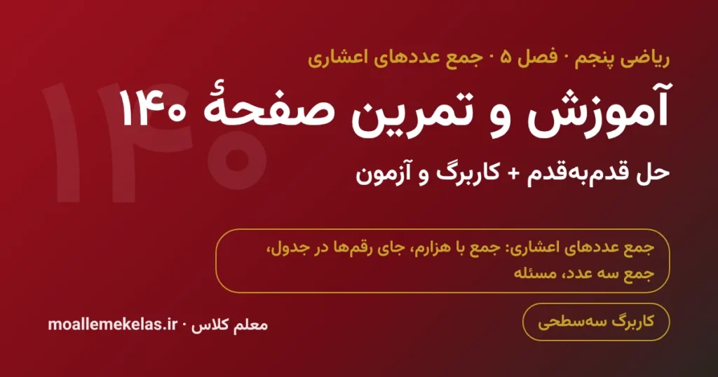 آموزش و تمرین صفحه ۱۴۰ ریاضی پنجم