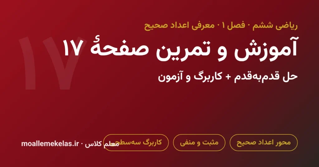 آموزش و تمرین صفحه ۱۷ ریاضی ششم، محور اعداد صحیح