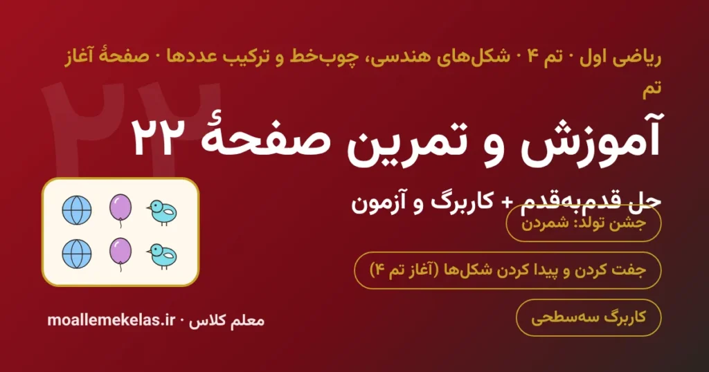 آموزش و تمرین صفحه ۲۲ ریاضی اول، تصویر آغاز تم ۴